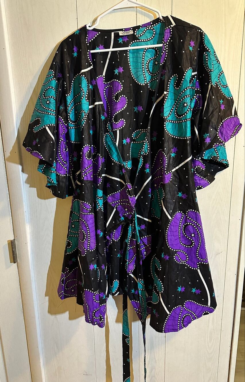 African Stars Cotton Wrap Tunic Top One Size Abstract Tribal Star Print Pockets